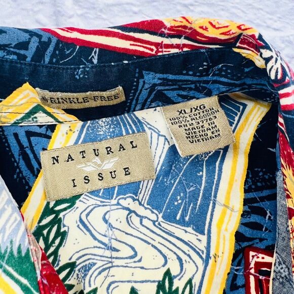 Natural Issue Wrinkle Free Hawaiian Button Up Shirt XL Dark Blue Short Sleeve - Picture 3 of 8